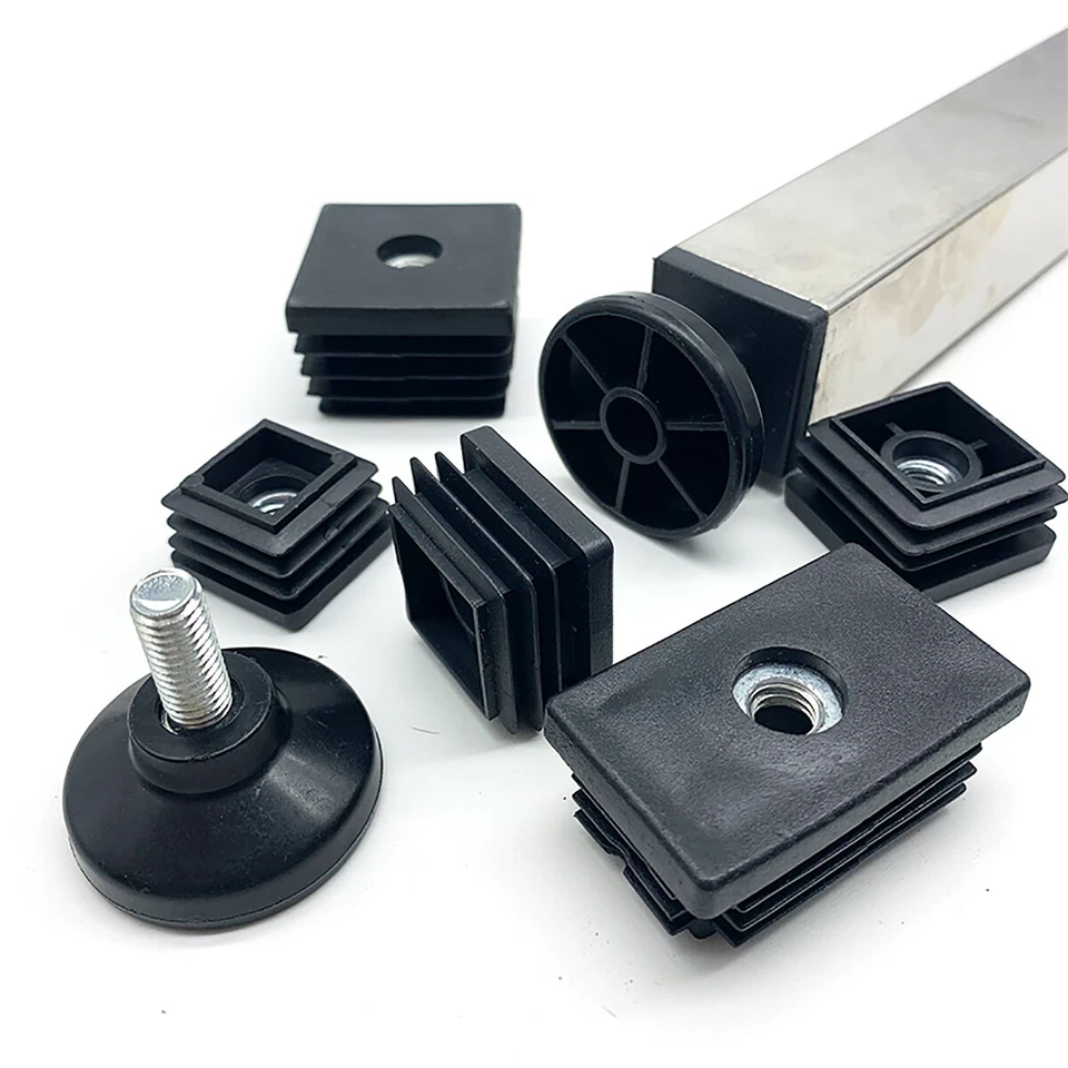 MATERIAL Quadratisch Setz einstellbare Stellfüße Schlaucheinsatz Möbel Tisch Gleiter Neu