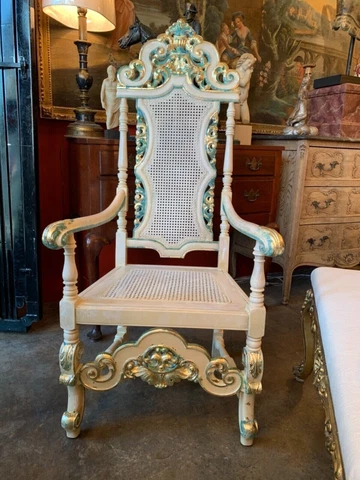 Early 20th Century Continental Baroque Style Carved Painted Parcel Gilt Armchair Cover