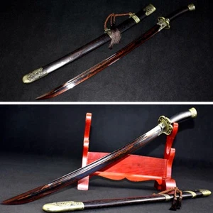 梅花刀 Qing Dao Chinese WUSHU Broadsword Sabre Sword Red Damascus Steel Sharp Blade - Picture 1 of 12