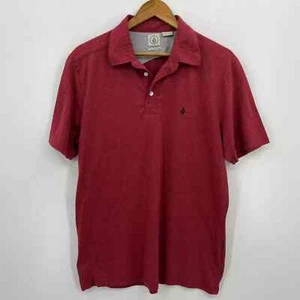 Volcom Polo Shirt Men's Size L Red Logo Collared Short Sleeve Pullover Cotton - Picture 1 of 12