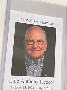 Tarjeta conmemorativa de visita funeraria LEE IACOCCA genuina auténtica HISTORIA DE CRISLER - Imagen 1 de 4