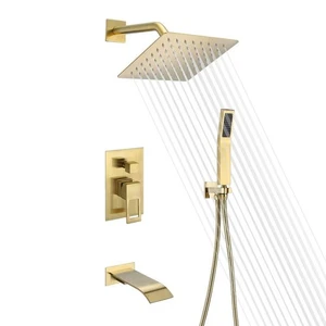 SUMERAIN Grifo para bañera y ducha con 1 manija y 1 pulverizador 1,8 GPM en oro cepillado (válvula - Imagen 1 de 12