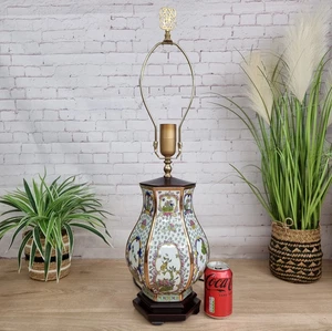 Lámpara de mesa china vintage oriental floral cerámica casa de campo aves, prueba PAT - Imagen 1 de 23