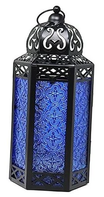Lámpara portavelas linterna marroquí decorativa de metal negro de 2" - grande 1 cobalto Foto 1 de 4