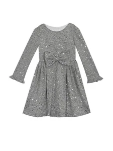 Rare Editions Gray Hacci Foil Dot Dress with Bow  Little Girls 6X - Picture 1 of 1