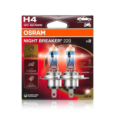 9003 H4 HB2 Osram Night Breaker 220 bombillas halógenas para faros 64193NB220 paquete de 2 Foto 1 de 4