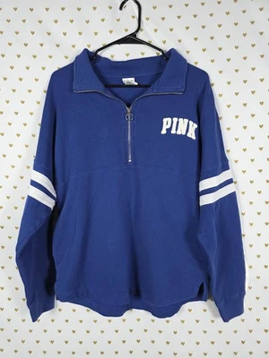 Victorias Secret Pink blue quarter zip fuzzy Logo Sweater XS - Image 1 of 3