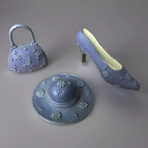 Vintage 1999 My Treasure Mini Set Of 3 Resin Purse/Shoe/Hat Floral Pattern - Picture 1 of 7