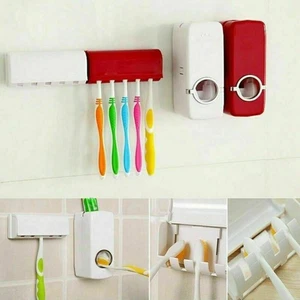 Dispensador automático de pasta de dientes 5 soportes para cepillos de dientes soporte de montaje en pared - Imagen 1 de 5