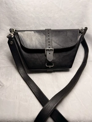 Genuine Black Leather Bag Crossbody - Handmade Shoulder One Of A Kind Grunge - Image 1 of 4