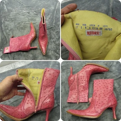 Rudel Mujeres Botas 9 E Rosa Cuero Avestruz Repujado Punta Stiletto Cremallera NUEVAS Foto 1 de 4