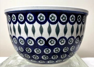Cuenco para servir cerámica polaca vintage patrón Boleslawiec pavo real floral 8 tazas Foto 1 de 4
