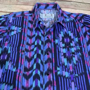 Vtg H Bar C Western USA Made Shirt Mens 16/34 Geometric Cowboy Aztec 80s - Picture 1 of 6