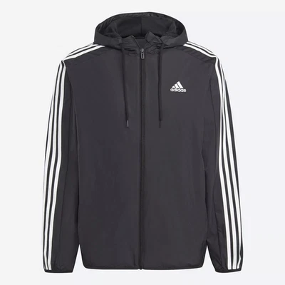 NEW Adidas Windbreaker Jacket Men Size Large Black Essentials Woven 3-Stripes - Image 1 of 4