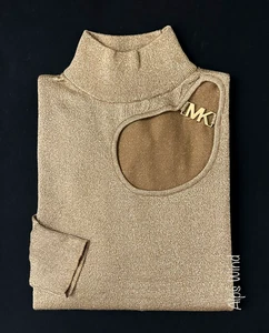 Michael Kors Damen Cutout Rollkragen Metallic Strick L/S Pullover Größe M Neu mit Etikett 125 $ - Bild 1 von 7