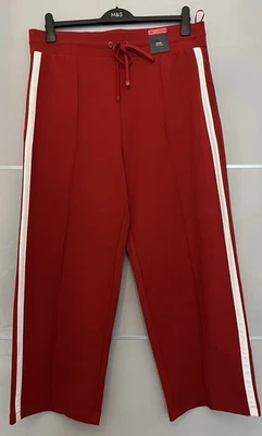 M&S High Rise Wide Leg side stripe Jersey Trousers joggers lipstick red Size 18 - Image 1 of 4