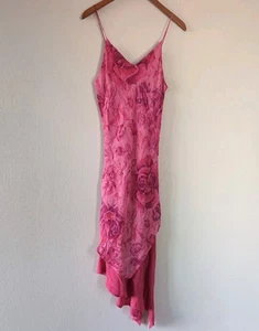 Vintage Y2K Slip Dress Pink Floral Asymmetrical Bias Cut Midi Romantic Fairy - Picture 1 of 15