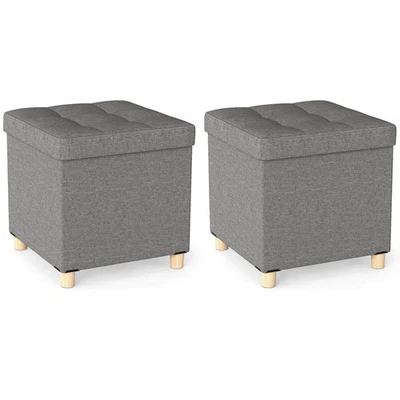 2PCS 18” Ottoman w/Storage,Tray & Rubber Wood Legs for Small Space Living Room - Image 1 of 4