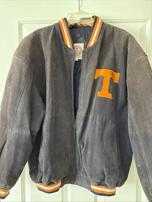 Jaqueta Masculina Vintage Tennessee Couro Camurça Preto/Laranja Estilo Bombardeiro Vols Tamanho G - Imagem 1 de 4