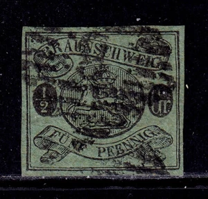GERMANY (BRUNSWICK) — SCOTT 6 — 1863 ½gr LEAPING SAXON HORSE — USED — SCV $240 - Picture 1 of 2