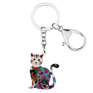 Acrylic Floral Lovely Cat Kitten Key Chain Keychains Novelty Women Jewelry - Picture 1 of 11