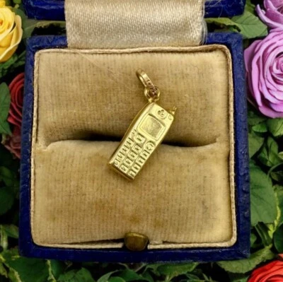 Vintage Solid 9k Yellow Gold Mobile Cell Phone Charm - Image 1 of 3