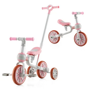 4-in-1 Kids Tricycle Adjustable Toddler Balance Bike w/ Removable Pedals Pink - Picture 1 of 9