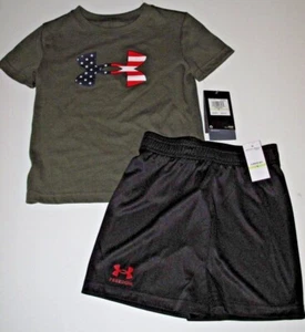 Under Armour Little Boy's 4 2 Pc Short Pants Short Sleeve T-Shirt Marine Green - Picture 1 of 1
