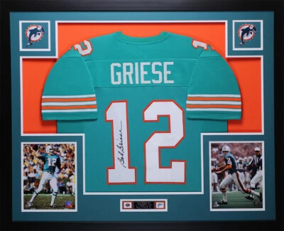 Camiseta deportiva autografiada y enmarcada de Bob Griese Teal Dolphins auto certificado de autenticidad JSA Foto 1 de 4