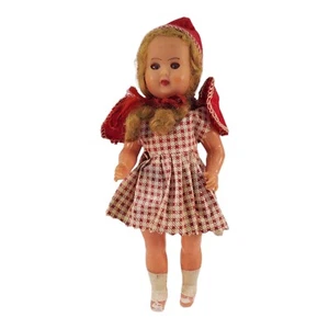 Little Red Riding Hood Doll Sleep Eyes Plastic Dress 6.5" Vintage - Picture 1 of 8