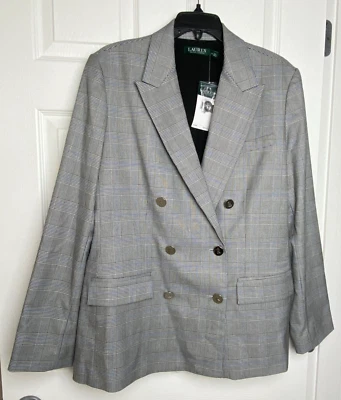 Chaqueta Blazer Lauren Ralph Lauren Mujer Glen Plaid 16 Gris Negro Blanco Azul B52 Foto 1 de 4