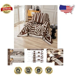 Geometric Chocolate Chenille Sofa Cover – Protect & Style your Couch, 71" x 71" - Picture 1 of 9