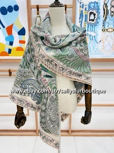 Sally 70% Cashmere 30% Silk Wrap Scarf Garden Flower Print Double Face Shawl 53" - Picture 1 of 10