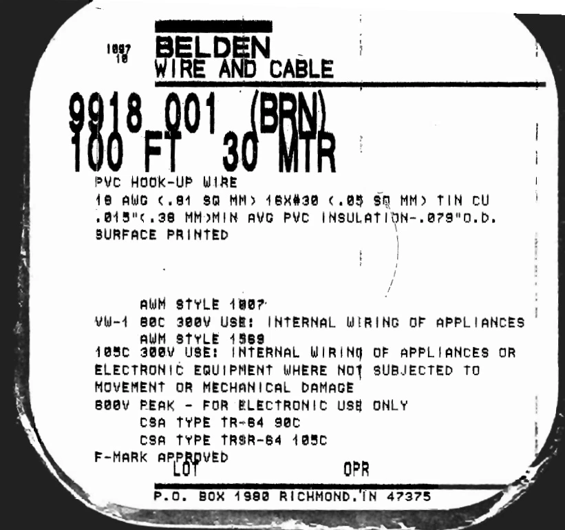  Belden 9918 Cable 18 AWG 1 Conductor 300 Voltios Foto 1 de 1