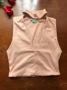 New Kookai Circa Choker Crop Top Size 1 6 8 Small Beige Tan Bodycon $4 EXPRESS - Picture 1 of 5
