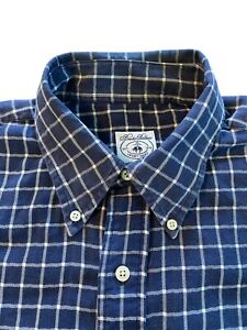 Brooks Brothers Flannel Shirt Men's Large Long Sleeve Lightweight Navy Blue Grid