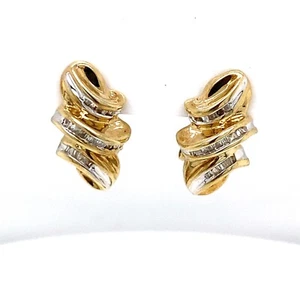 10KT TWO-TONE GOLD .33CT DIAMOND OMEGA BACK EARRINGS 3.4 GRAMS - Picture 1 of 5
