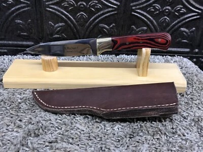 Custom Drop Point 1095 Steel Red and Black G10 Handle Knife By Ray Richards - Image 1 of 4