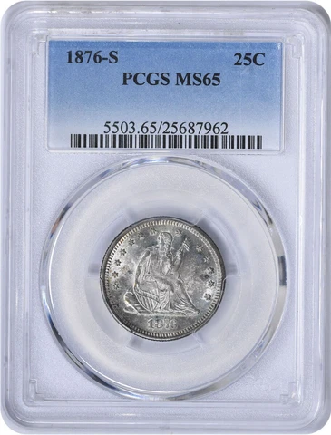 1876-S Liberty Seated Silver Quarter MS65 PCGS Cover
