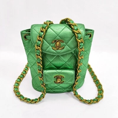 CHANEL Matelasse Chain Mini Backpack Leather Metallic Green From JPN 011 6174098 - Image 1 of 4
