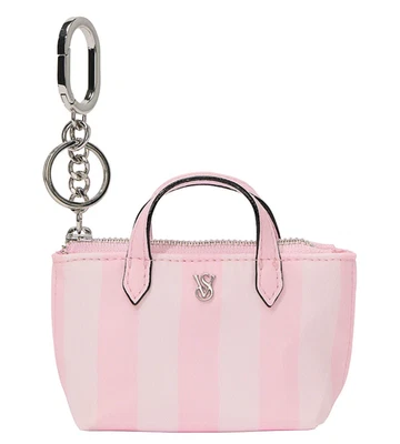Victorias Secret Micro Travel keychain bag Tote Charm Pink Stripe Signature Logo - Image 1 of 4