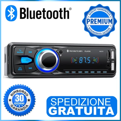 Autoradio Bluetooth 1 DIN Lettore MP3 USB AUX FM Telecomando per Stereo da Auto - Immagine 1 di 4