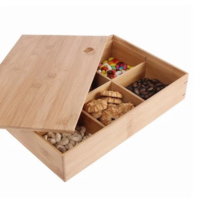 Modern Multi Compartment Snacks Plate Safe Wooden Kitchen Storage Container - Image 1 of 4