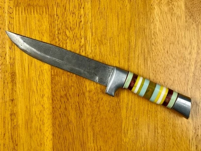 Cuchillo de hoja fija apilado vintage años 60 70 mango Lucite hoja de 10" (5,75") Foto 1 de 4