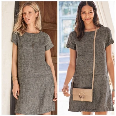 Garnet Hill Linen Striped Tunic Shift Dress Size 10 Short Sleeve Drop Waist - Image 1 of 4