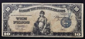 Philippines: Bank Of The Philipines Islands 10 Pesos 1920 C344661C Antique Note - Picture 1 of 2