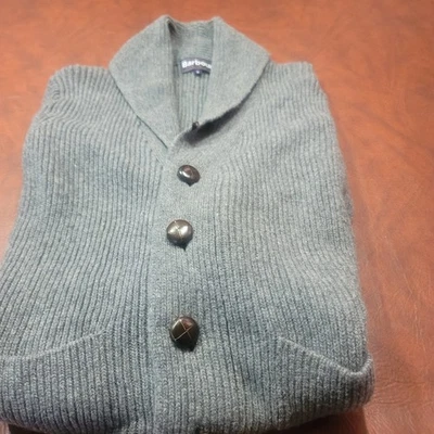 Mens Small Barbour Clifton Chunky Grey Button Down Sweater / Shawl - Image 1 of 4