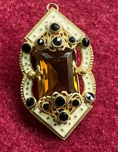 Antiker viktorianischer Anhänger vergoldet filigran Emaille mit Citrin Stein - Bild 1 von 7