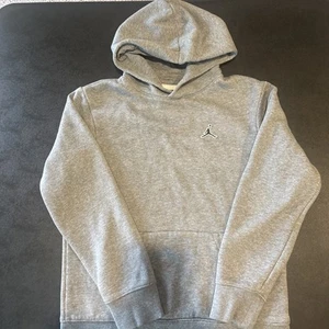 Nike Air Jordan Hoodie Youth L Grey Black Fleece Pullover Sweatshirt Boys - Picture 1 of 6