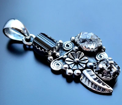 925 Sterling Silber Anhänger Turmalin H.Diamant Meteorit Campo Del Cielo Schmuck - Bild 1 von 4